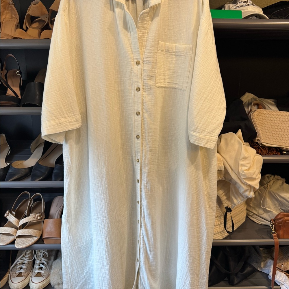 LIKE NEW Madewell 100% Cotton Gauzy Cream Button-Front Shirt Dress